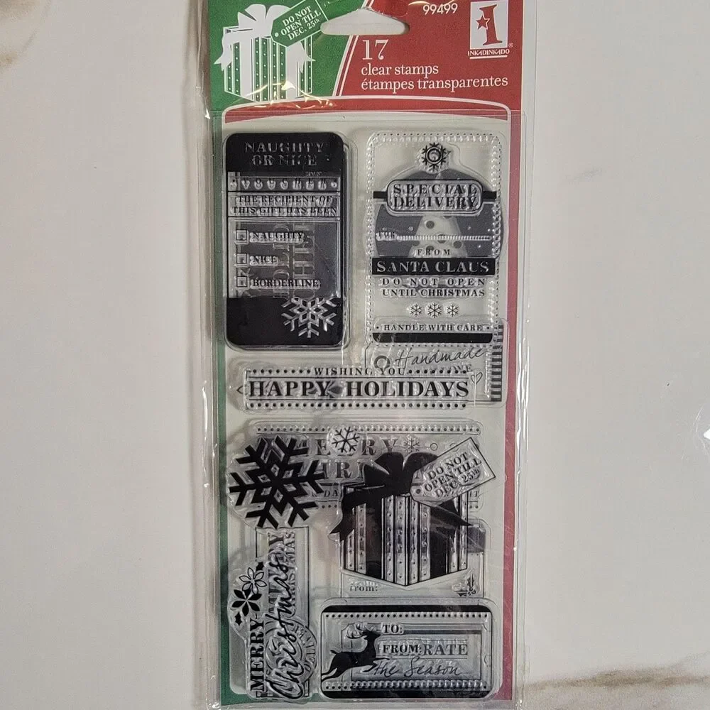Inkadinkado Christmas TAGS & WISHES Clear Cling Stamp Set of 17 #99499 NEW